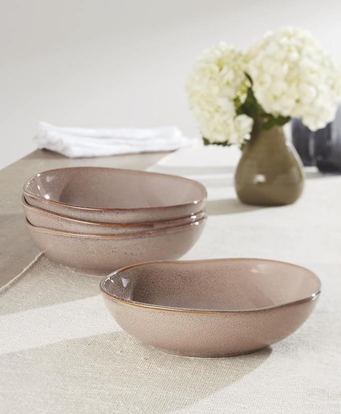 Oneida Dinnerware Set, Organic Shades Clay Pasta Bowls, Set of 4, Service For 4, Dishwasher and Microwave Safe, Made of Stoneware, Salad Bowl, Pasta Bowl, Home, Kitchen and Dining (Clay, 4 Pieces)