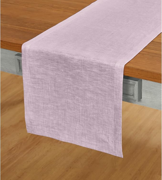 Solino Home Linen Chambray Lavender Table Runner 108 Inches Long - Athena, 100% Pure Linen 14 x 108 Inch Table Runner for Summer