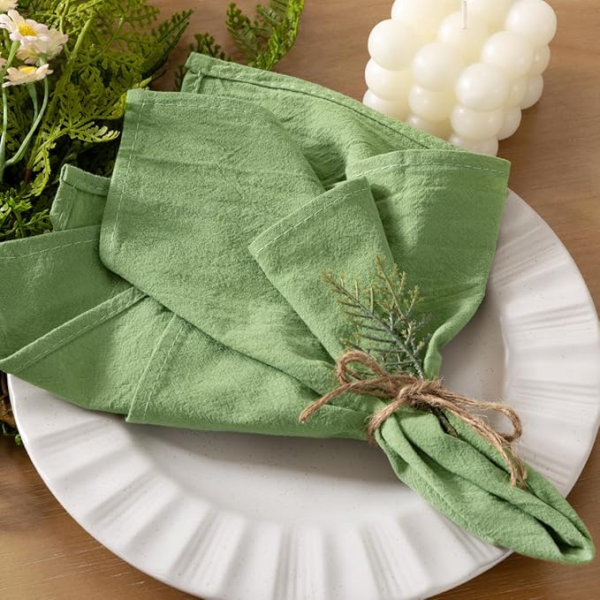 Socomi Cloth Napkins Sage Green Summer Washable Reusable Bulk Linen Cotton Napkins Set of 4 17"x17" for Wedding Party Bridal Baby Shower Birthday Dining Table Decorations