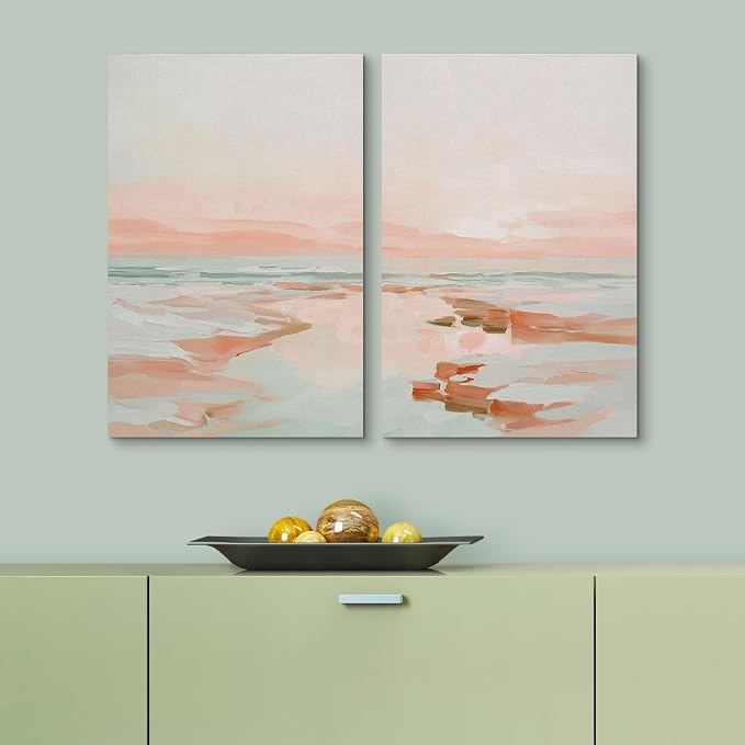 SIGNLEADER Canvas Print Wall Art Set Soft Abstract Coastal Seascape Pastel Beach Landscape Illustrations Modern Relax/Calm Multicolor for Living Room, Bedroom, Office - 24"x36" x 2