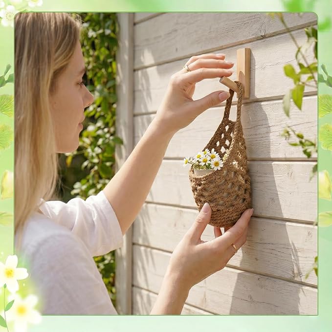 6 Pack Macrame Plant Hangers, Small Hanging Planters for up to 5 Inch Pot | Hanging Fruit Baskets for Kitchen Boho Wall Planters for Indoor Plants, Cup and Wall-Mounted Storage-Brown, 9.4" X 5.1"