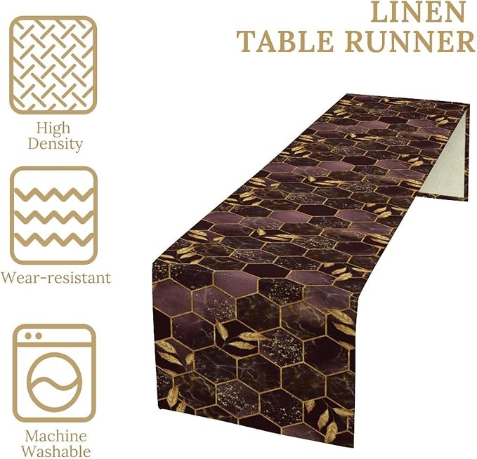 Marble Table Runner,Black Red Golden Marble Texture Abstract Art Pattern Table Runner for Coffee Table Dining Room Table Bedroom Party Holiday Decor 13x108inch