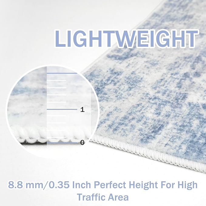 IOHOUZE Abstract Area Rug 3x4 Ft Washable Rugs for Entryway Indoor, Non Slip Kitchen Rug Printed Faux Wool Throw Rugs, Indoor Door Mat for Door Entrance Foyer Living Room, Light Blue Grey