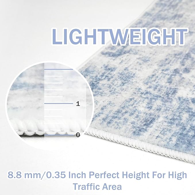 IOHOUZE Abstract Runner Rug 3x6 Ft Washable Runners for Hallways, Non Slip Kitchen Runner Printed Faux Wool Entryway Runners Indoor, Floor Carpet for Hall Kitchen Bedroom, Light Blue Grey