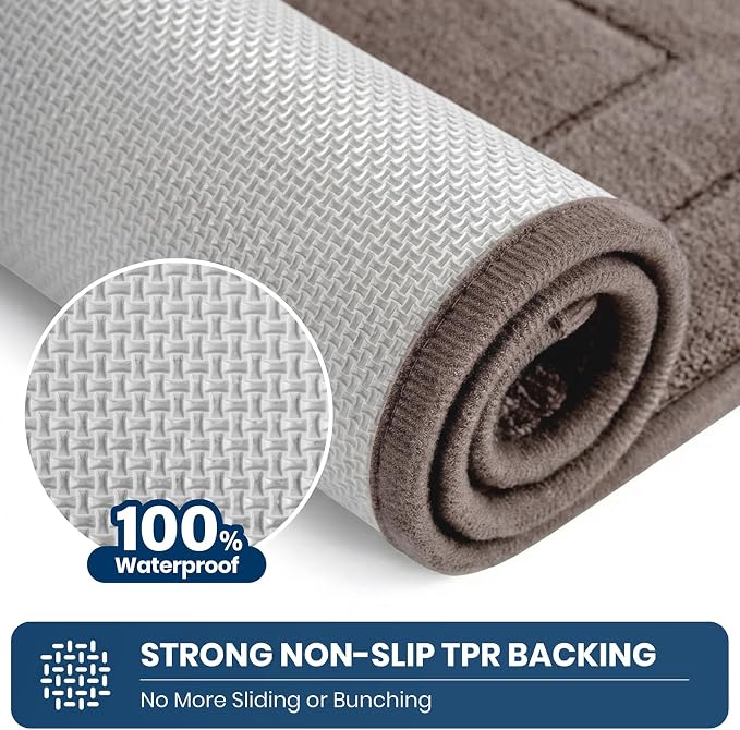 PURRUGS Machine Washable Kitchen Rug Set [2 PCS] (24" x 35.5"+ 24" x 59"), Non-Slip/Skid Kitchen Runner Rugs & Floor Mats, Super Absorbent Soft Standing Mats for Kitchen, Laundry & Sink, Grayish Brown