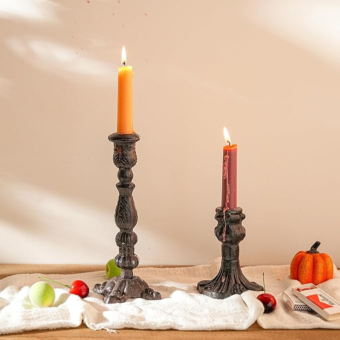 Sungmor Vintage Black Cast Iron Candle Holder – 8.7" Tall Decorative Rustic Taper Candle Stand – Heavy Antique-Style Candlestick for Table Centerpiece, Fireplace Mantel, or Farmhouse Home Décor