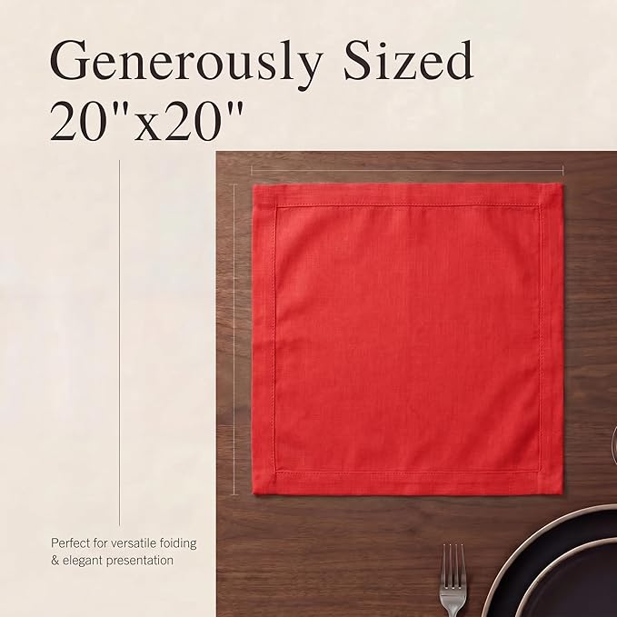 Urban Villa Cloth Napkins 100% Cotton Highly Absorbent Washable Durable Reusable Premium Dinner Napkins Ideal for Gifts for Mothers Day Hotel Farmhouse Parties - Red (20" x 20", Set of 12)