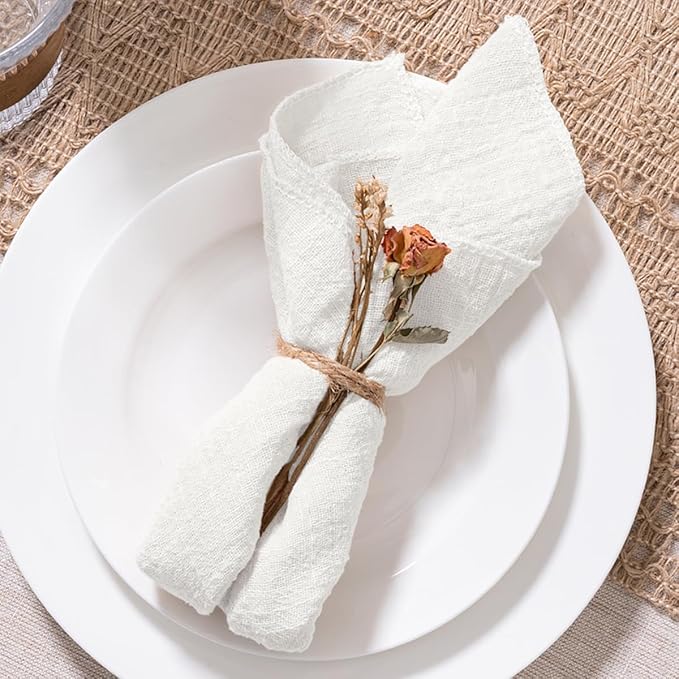 MLMW Ivory White Cloth Napkins Set of 10 Linen Spring Summer Napkins Cloth Bulk Washable Table Napkins 16.5"×16.5" for Wedding Party Baby Bridal Shower Birthday Table Decorations