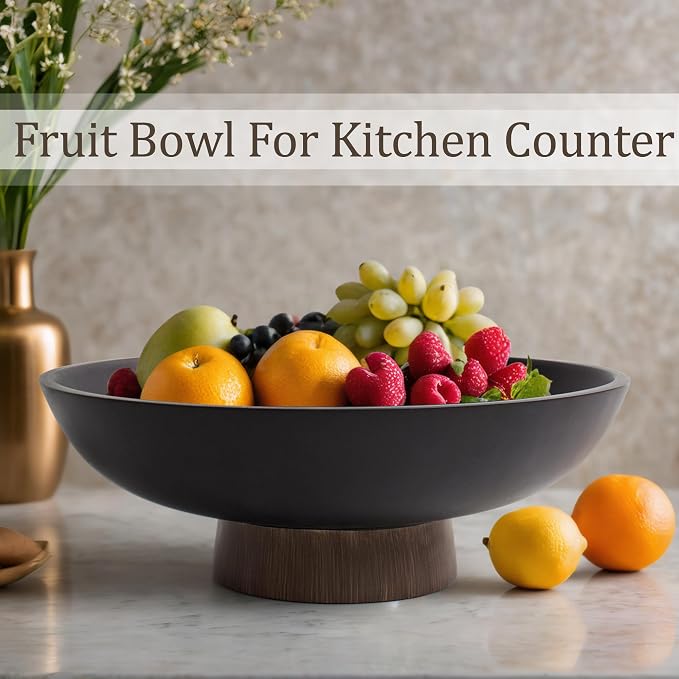 LIN CHUAN Modern Resin Pedestal Bowl, Large Fruit Bowl for Kitchen Counter, Catch All bowl for Entryway Table, Dark Brown