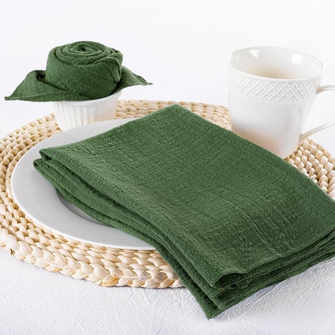 MLMW Olive Green Cloth Napkins Set of 10 Linen Spring Summer Table Napkins Cloth Bulk Washable Table Napkins 16.5"×16.5" for Wedding Garden Party Baby Bridal Shower Birthday Table Decorations