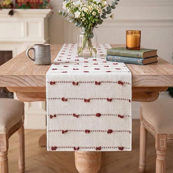 Artoid Mode Caramel Boho Farmhouse Cotton Woven Table Runner, Seasonal Fall Kitchen Dining Table Decoration for Home Party Decor 12x36 Inch