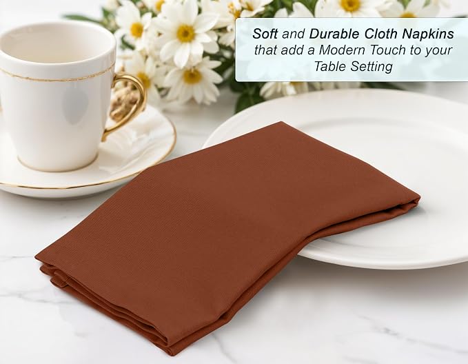 Zoyer Cloth Napkins Set of 12, 18x18 Inches Cotton Enrich Napkins Cloth ‎Washable, Soft & Durable Dinner Napkins for Parties, Wedding, Christmas, ‎Thanksgiving & Everyday Use - Rust