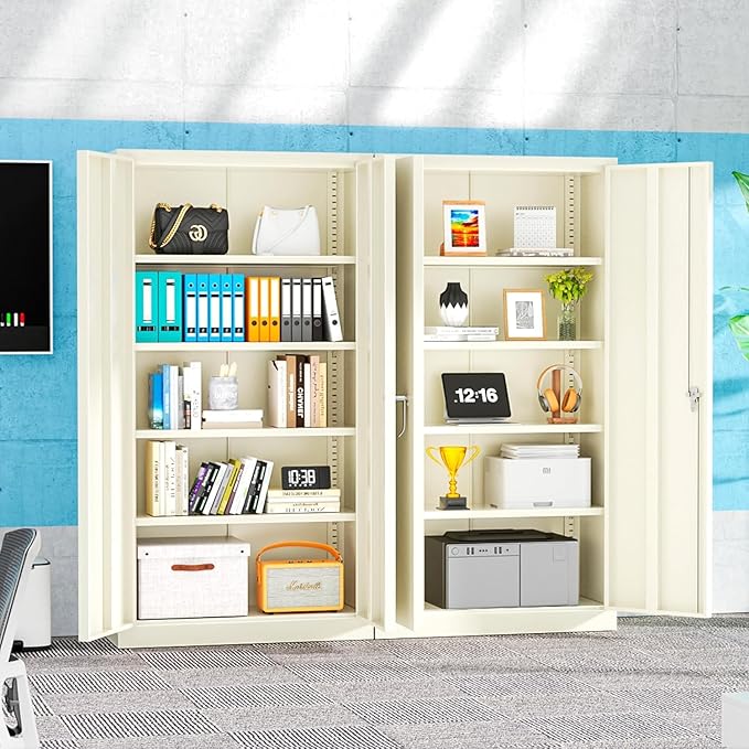 INTERGREAT Metal Storage Cabinet with Lock,72" Tall Steel Cabinets with 2 Doors and 4 Adjustable Shelves,Lockable Steel Storage for Home Office, Garage, Warehouse (Grey)