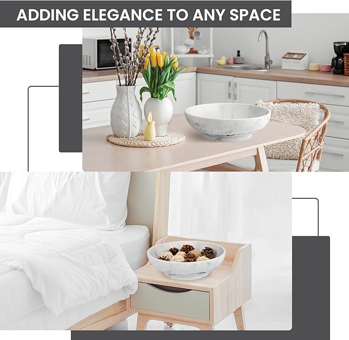 L'ARL GMVOI Large Decorative Bowl,Modern Fruit Bowl for Kitchen Counter,Handicraft Decorative Bowls for Home Decor,Stylish Key Bowl for Entry Table,Artificial White Marble