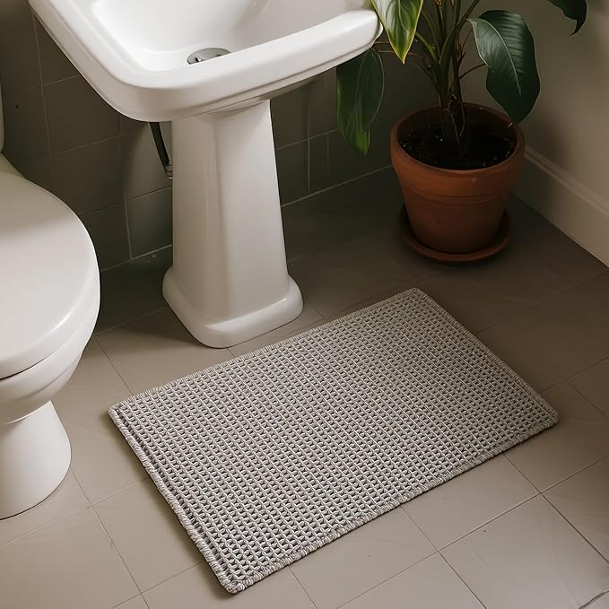 Triohero Waffle Runner Bath Mat - Long Bathroom Rugs Non Slip Washable, Ultra Soft Super Absorbent Quick Dry Boho Farmhouse Bathroom Decor, 24" x 60"', Light Grey