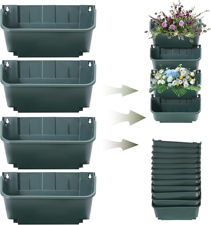 24 Pack Vertical Garden Planter,13 inch Wall Mounted Planter for Patio Indoor Outdoor Decor, Garden Self Watering Pot Balcony Plant Vegetable Fruit Herb Hanging Pocket Holder Flowerpot (Army Green)