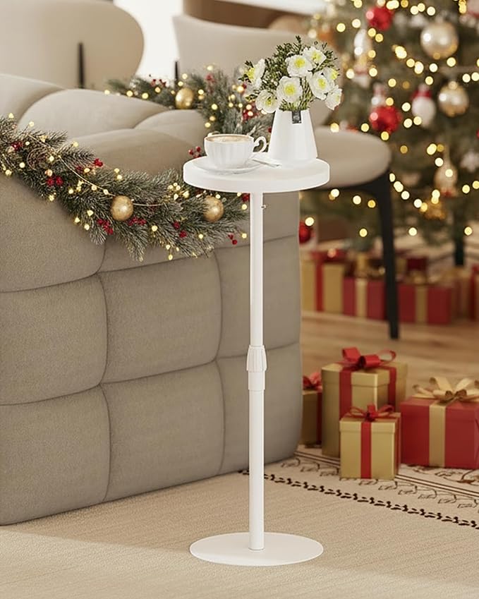 TUTOTAK Tall Round Side Table, Small End Table, Set of 2, Drink Table, Pedestal Side Table, livingroom, White TB01BW0962