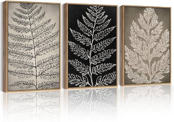 PHOPAGO Vintage Antique Botanical Framed Wall Art Bohemainn Retro Tan Plant Leaf Wall Decor Nature Mid Century Modern Decor - 11x14in Natural Framed
