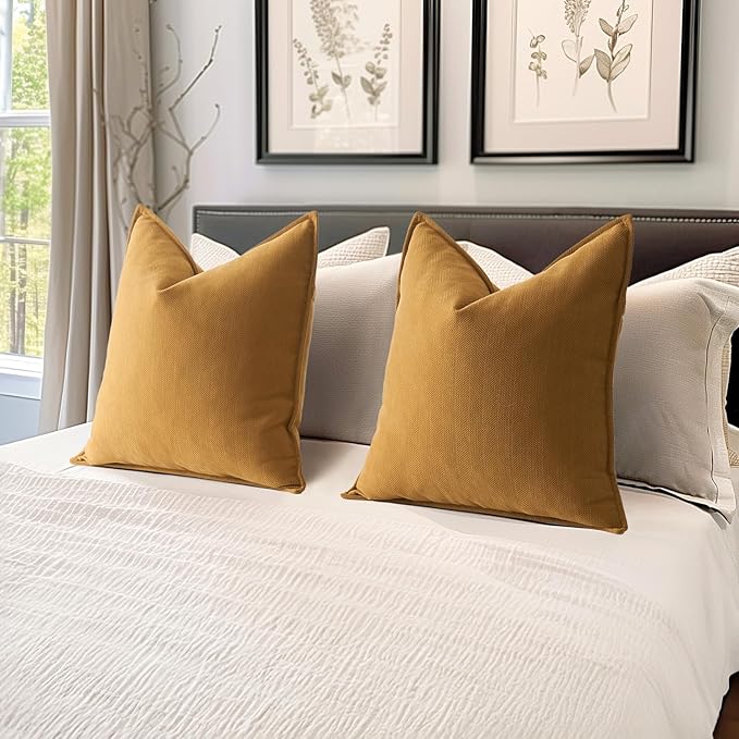 MIULEE Pack of 2 Mustard Yellow Decorative Pillow Covers 16x16 Inch Soft Chenille Luxurious Couch Throw Pillows Farmhouse Cushion Covers with Elegant Design for Sofa Bedroom Living Room Spring Decor