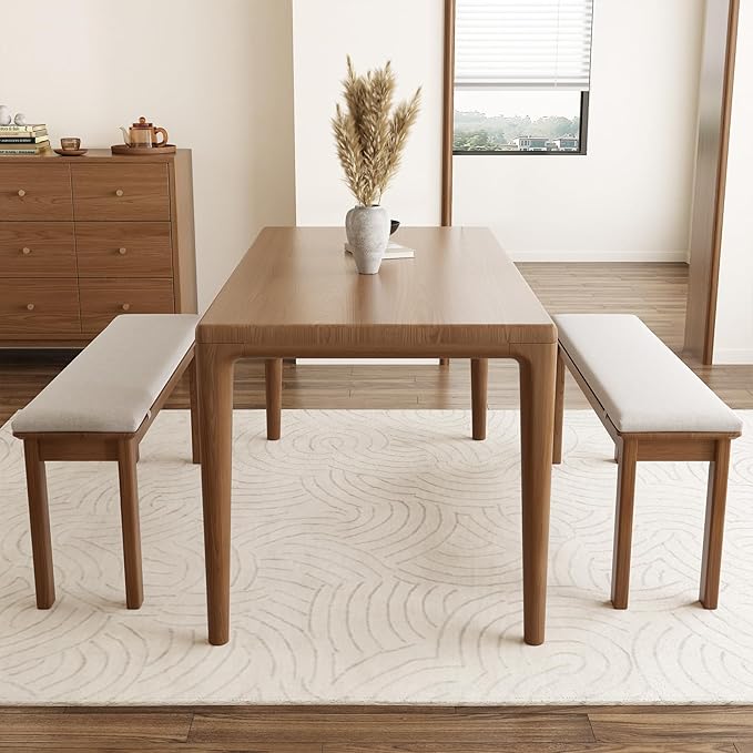 CycleCrew 47.2" Solid Wood Dining Bench with Removable Cushion - Mid-Century Modern Entryway Bench, Extra Height Upholstered Bench for Dining Table, End of Bed, Living Room