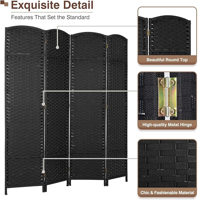 Room Divider 4 Panel 5.6 FT Tall Privacy Screen Waterproof Wood Frame Partition Room Dividers and Folding Privacy Screens Freestanding Wall Divider Indoor and Outdoor for Portable Room Separation