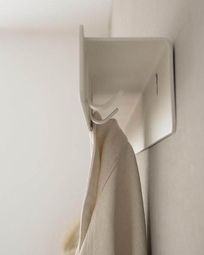 Kazai. Coat Rack Wall Mount 'Kian' | Modern Coat Rack with Hidden Hooks and Shelf | Designer Metal Wall Mounted Clothes Hook | Heavy Duty Entryway Wall Hanger | White