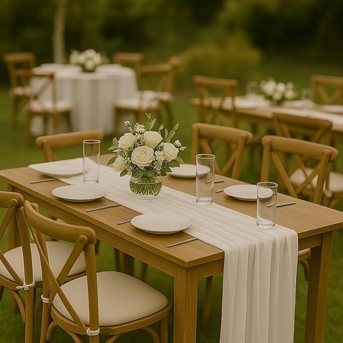6 Pack Ivory 10FT Cheesecloth Table Runner –120 Inch White Gauze Table Runners for Wedding, Bridal Shower, Elegant Rustic Boho Reception Décor