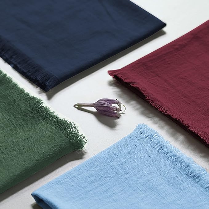 Handmade Cloth Napkins 100% Cotton Napkins with Fringe，Delicate Handmade Cloth Napkins for Dinners, Parties, Weddings and More，18 x 18 Inch Set of 6 - Navy Blue