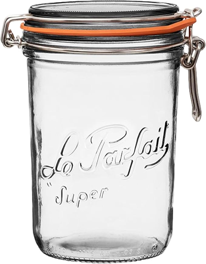 Le Parfait Super Terrine 1L (32oz) Zero Waste Eco-Friendly Glass Canning Jar, Airtight Rubber Seal & Wire Bail Lid, BPA-Free, Water Bath Safe for Food Storage & Preserving, Made in France