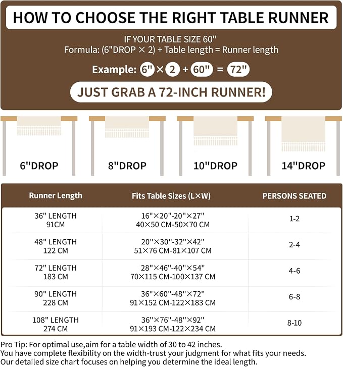 Boho Table Runner for Fall Home Decor with Tassels 108 in Farmhouse Rustic Cream & Brown Table Runner Macrame Burlap Table Decoration for Living Room Bridal Shower(12x108 in, Fringe Included)