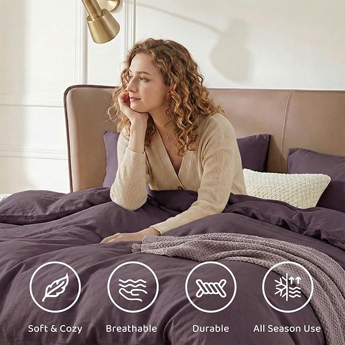 WRENSONGE King Comforter Set, 7 Pieces Artic Plum Soft Bed in a Bag King with Fitted Sheet, Flat Sheet, 2 Pillow Shams, and 2 Pillowcases- Warm Bedding Set for All Season
