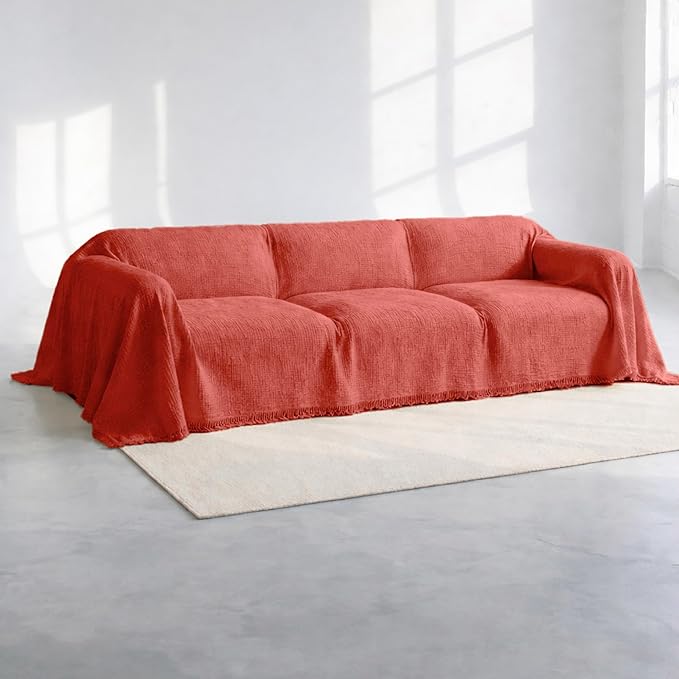 Washable Oversize Sofa Cover %100 Natural Cotton, Gauze Couch Covers for Sectional, 4 Seater Sofa, Extra Large 4 Layered Muslin Fabric, Cloud Like Couch Cover (Terracotta, 95x165" / 240x420 cm)