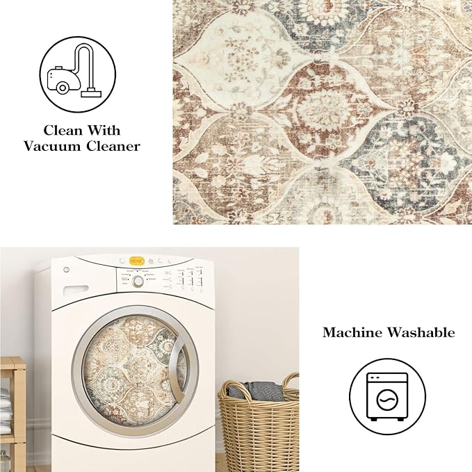 Lahome Moroccan Hallway Rug, 2'5''x8' Kitchen Runner Rugs Non Skid Washable Runners for Hallways, Ultra-Thin Oriental Carpet for Entryway Laundry Room Bedroom Bathroom Elise, Khaki
