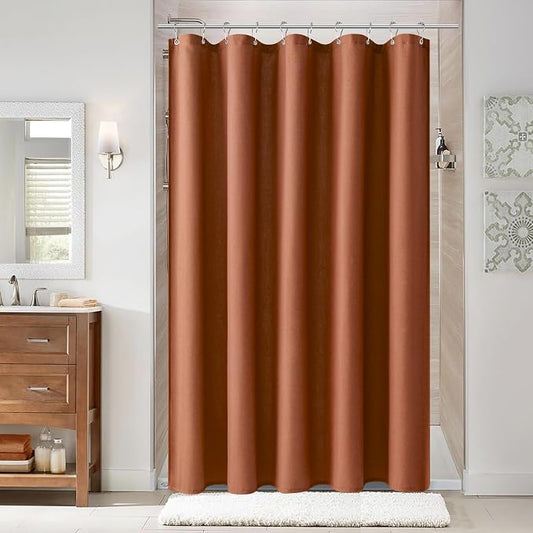 Naturoom Terracotta 60 Inch Boho Shower Curtain - Stall Narrow Half Linen Ultra Thick Fabric Shower Curtain Set with Hooks, Farmhouse Rustic RV Camper Bath Curtains for Bathroom, 60x72