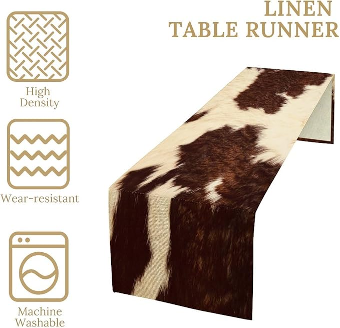 Cowhide Table Runner,Farmhouse Western Cow Pattern Table Runner for Coffee Table Dining Room Table Bedroom Party Holiday Decor 13x90inch