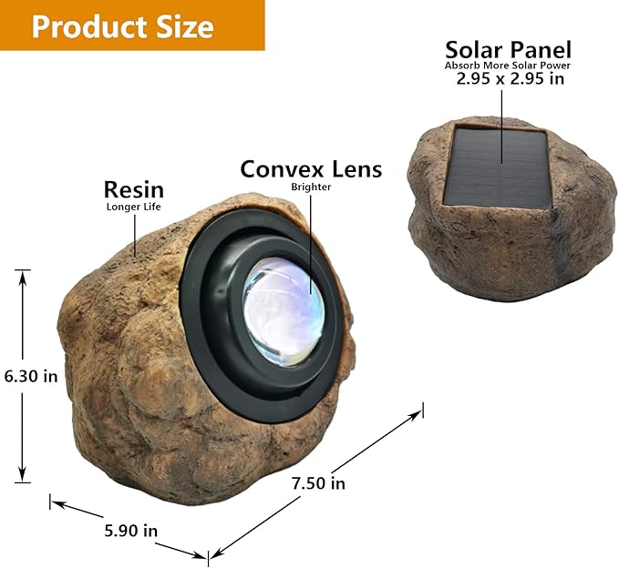 GOODFOEVER Solar Rock Lights (2pcs) Sunset Projection Lights Atmosphere Night Light Solar Powered Garden Lights Outdoor Decorative Waterproof LED Spotlight for Pathway, Walkway, Yard, Patio