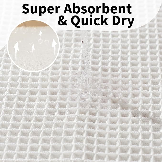 Bathroom Rugs Sets 2 Piece - Waffle Bath Mat Non Slip, Washable Bathroom Mats Absorbent Soft Boho Decor, Quick Dry Shower Mats, 2 Pack 18x30 Inch, White