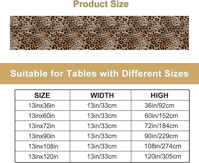 Fur Table Runner,Retro Farm Wild Animal Leopard Skin Pattern Table Runner for Coffee Table Dining Room Table Bedroom Party Holiday Decor 13x120inch