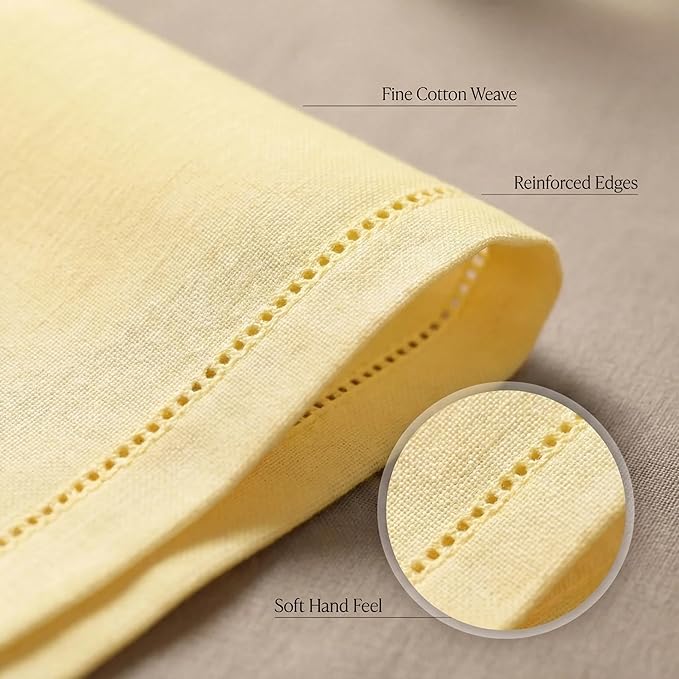Urban Villa Cloth Napkins 100% Cotton Highly Absorbent Washable Reusable Premium Dinner Napkins Ideal for Gifts for Mothers Day Hotel Farmhouse Parties - Yellow - Hemstitch (20" x 20", Set of 12)