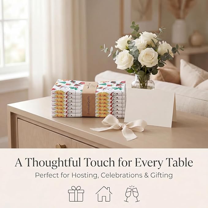 Urban Villa Cloth Napkins 100% Cotton Highly Absorbent Washable Durable Reusable Premium Dinner Napkins Ideal for Gifts for Mothers Day Hotel Farmhouse Parties - Xmas Print (20" x 20", Set of 12)