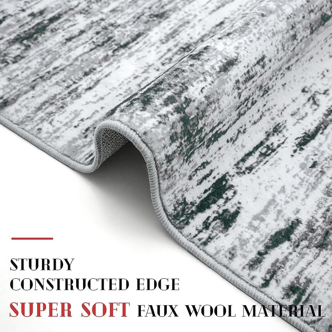 Lansny Modern Abstract Runners for Hallways 2x10, Washable Runner Rug Non-Slip Indoor Soft Long Hallway Runner Rug, Thin Print Faux Wool Floor Carpet for Hall Entryway Kitchen, Black Grey White