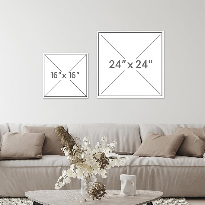 SIGNFORD Framed Canvas Print Wall Art Set Geometric Cross Neutral Beige & Blue Abstract Illustrations Modern Art Minimal Relax/Calm for Living Room, Bedroom, Office - 24"x24"x2 WHITE