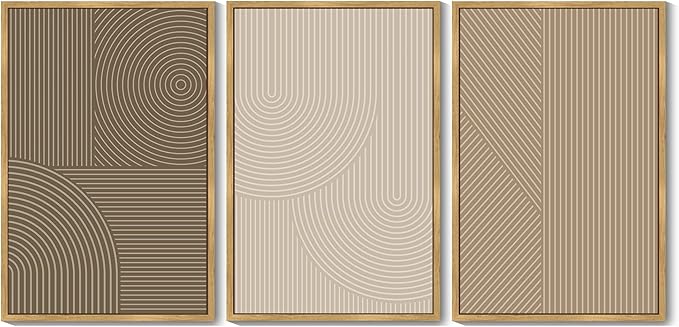 PHOPAGO 24x36in Large Minimalist Abstract Framed Wall Art Modern Boho Neutral Line Wall Decor Geometric Artwork Bedroom Living Room Natural Framed