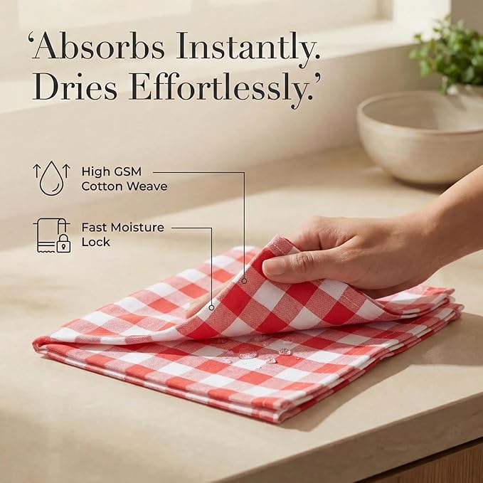 Urban Villa Cloth Napkins 100% Cotton Highly Absorbent Washable Durable Reusable Premium Dinner Napkins Ideal for Gifts for Mothers Day Hotel Farmhouse Parties - Red/White (20" x 20", Set of 12)
