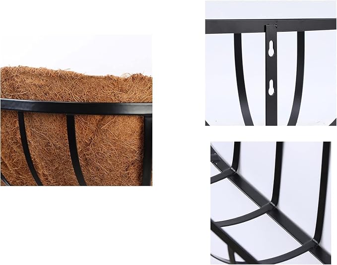 24 Inch Window Box Planters 4 Pack with Coco Liners, Rustproof Metal Hanging Flower Boxes for Outdoor Railing, Fence and Window Sill （4 Pack）