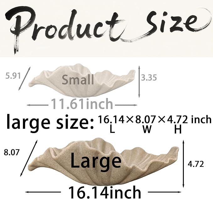 16" Large Decorative Bowl decor, Modern Home Decoration Scallop Bowl,Fashion Key Bowl for Entrance Table, Decorative Fruit Bowl for Kitchen Counter, Ruffle Decor, Artificial Stone Beige