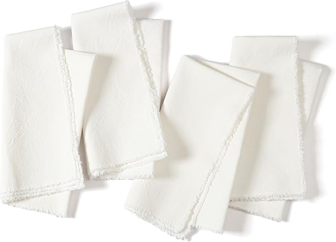 Ramanta Home Cloth Napkins Set of 4 White 18x18 Inch - Spring Soft & Durable Frayed Dinner Napkin for Easter Wedding, Birthday Party | Heavy Weight Fabric Table Linen for Everyday Use Family Dinners