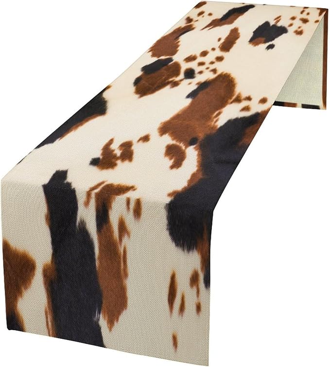 Cow Print Table Runner,Rustic Cottage Country Farm Animal Fur Pattern Table Runner for Coffee Table Dining Room Table Bedroom Party Holiday Decor 13x120inch