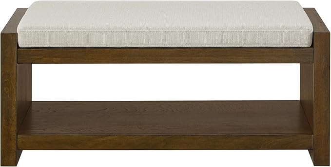 Accent Bench with Lower Shelf Shoe Rack, Padded Seating Bench for Living Room, Modern Compact Bed End Bench with Storage for Bedroom Seating, Removable Cushion (Beige, 40" L)