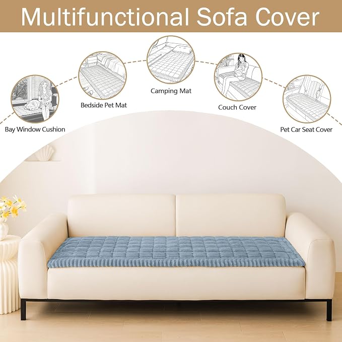 hyha Couch Cover for Dogs Washable, Non Slip Thick Flannel Sofa Protector, Pet Friendly Plush Furniture Cover for Sectional Sofa & Loveseat (Haze Blue, 35.4" x 88")